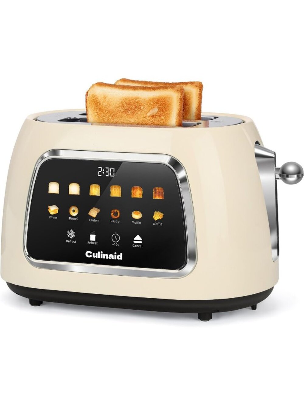 2 Slice Cream Touch Screen Retro 1.5'' Extra Wide Slot Stainless Steel Toaster